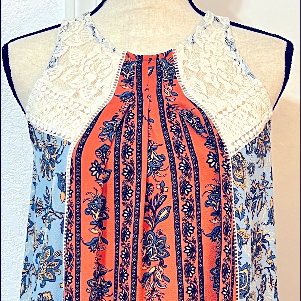Orange and Blue Floral w/Lace Sundress *Never Worn*
